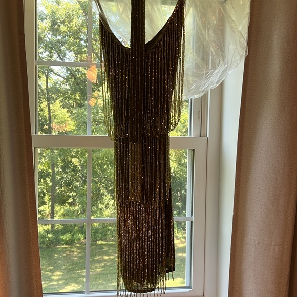 ASOS Design embellished fringe mini dress with tie waist with lime detail - Picture 6 of 9